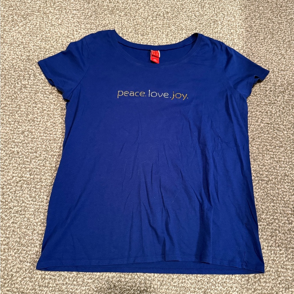 Blue Graphic Tee with Gold Text